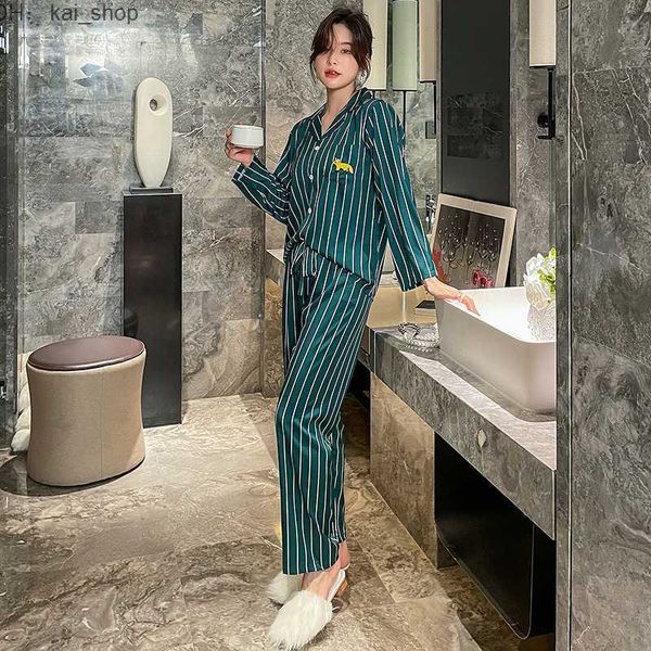 piece pants new pajamas autumn winter ice silk long-sleeved striped suit wear oversized household clothes 21, White
piece pants new pajamas autumn winter ice silk long-sleeved striped suit wear oversized household clothes 21, White