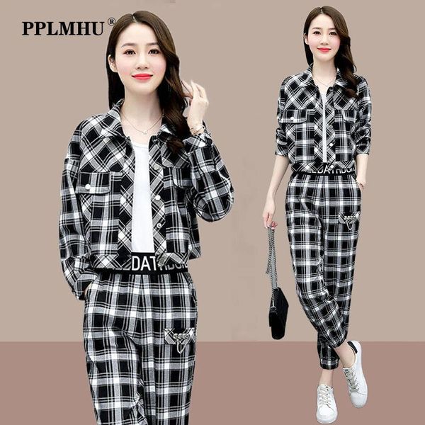 pants korean fashion plaid tracksuit women harajuku two piece set streetwear cropped jacket and casual ankle length harem pants suits, White
pants korean fashion plaid tracksuit women harajuku two piece set streetwear cropped jacket and casual ankle length harem pants suits, White