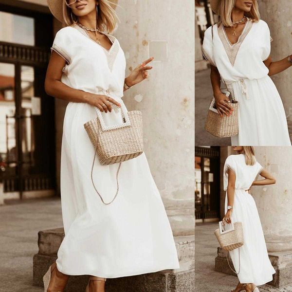 summer loose waist casual dresses rope stitching lace short sleeve maxi dress, Black;gray
summer loose waist casual dresses rope stitching lace short sleeve maxi dress, Black;gray