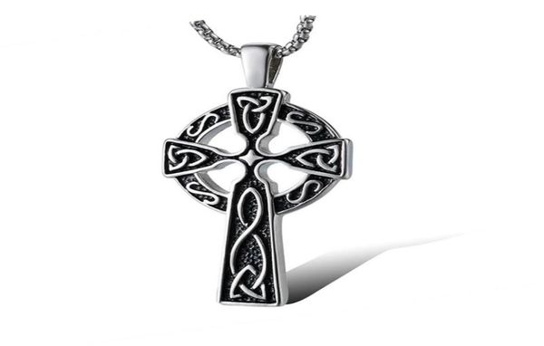 

pendant necklaces vintage viking irish concentric knot cross necklace for men retro lrish celtics religious male jewelry 24inch7586750, Silver