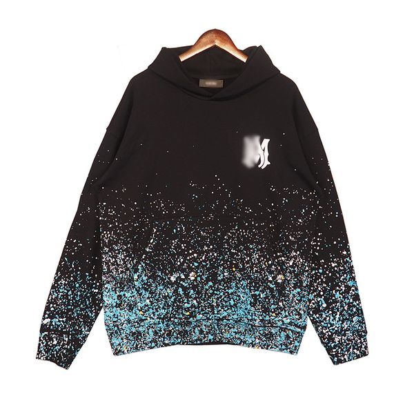 

Autumn men cotton blend black amiryes Starry sky splashed ink flowers letter print hoodies