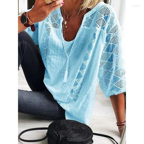 women's blouses casual v-neck knitted jacquard women hollowed-out shirt three quarter sleeve lace loose chic plus size 5xl, White
women's blouses casual v-neck knitted jacquard women hollowed-out shirt three quarter sleeve lace loose chic plus size 5xl, White