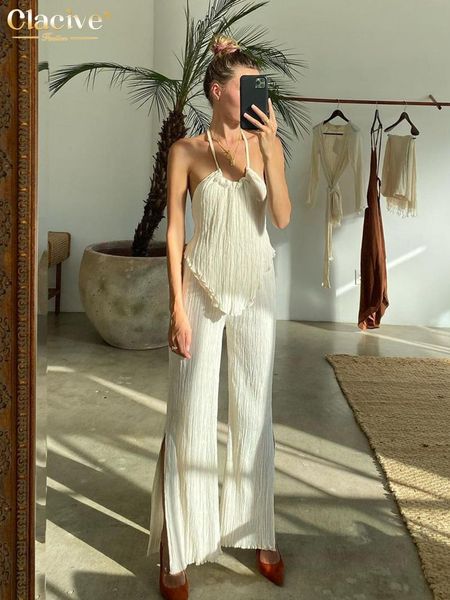 pants clacive halter backless tank set woman 2 piece bodycon beige pleated pants set female elegant skinny slit trouser suits, White
pants clacive halter backless tank set woman 2 piece bodycon beige pleated pants set female elegant skinny slit trouser suits, White