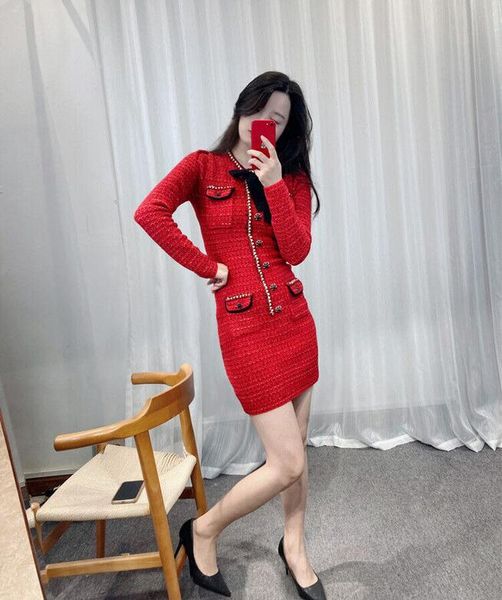 casual dresses self portrait burgundy bow knit dress, Black;gray