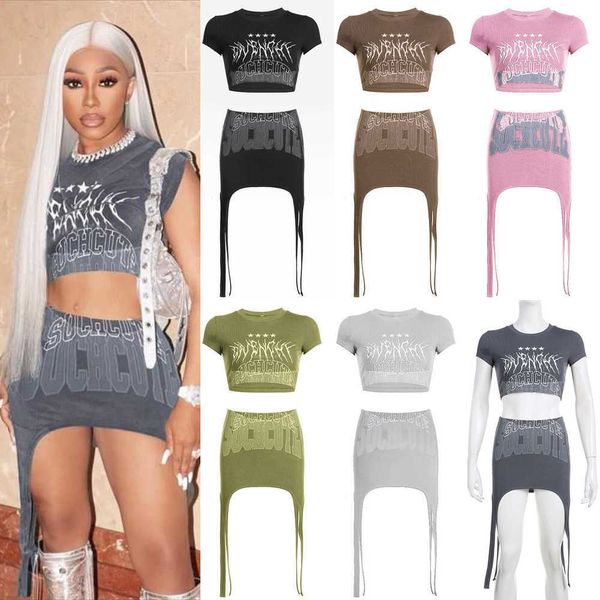 2023 women two piece dress outfits summer letter printed round neck exposed navel short sleeve irregular half skirt set, White
2023 women two piece dress outfits summer letter printed round neck exposed navel short sleeve irregular half skirt set, White
