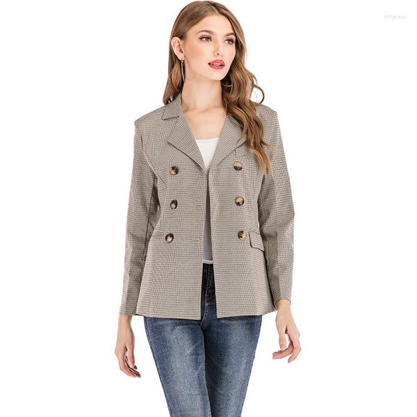 

Women' Suits Women' Jackets Spring And Autumn Small Suit Everything Double Breasted Fashion Classic Thousand Bird Check Female Coat, Gray