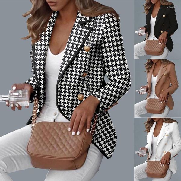 

Women's Suits Spring Autumn Coat For Women Office Lady Double Breasted Blazer Vintage Jacket Fashion Long Sleeve Outerwear Stylish Tops, Houndstooth