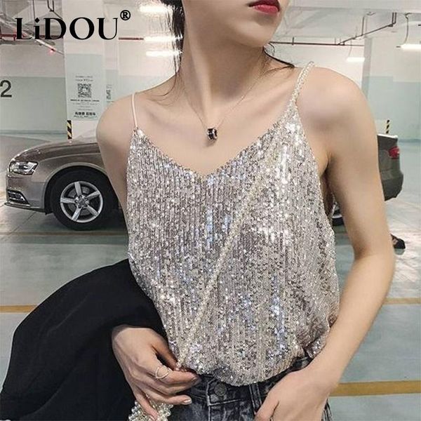 t-shirt 2022 summer new fashion vneck solid sequins wild slip vest women streetwear girls short loose bottoming tank clubwear, White
t-shirt 2022 summer new fashion vneck solid sequins wild slip vest women streetwear girls short loose bottoming tank clubwear, White
