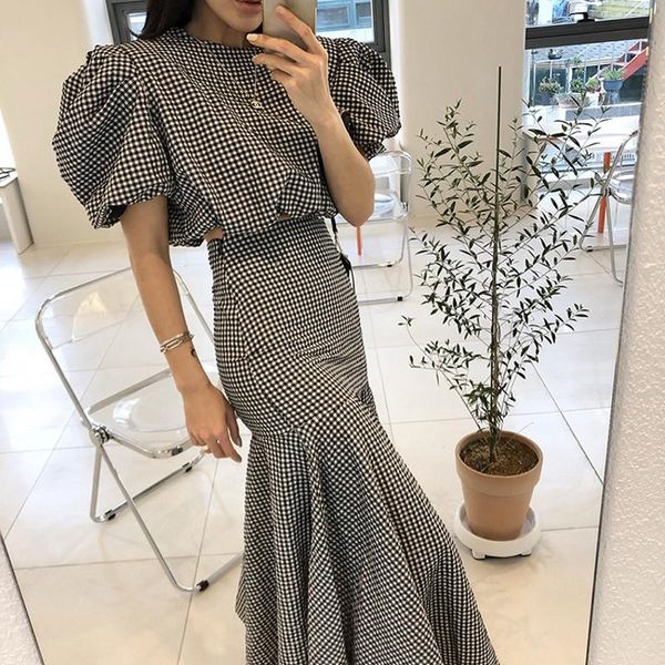 dress llzacoosh chic korea summer simple fashion 2 piece set women puff sleeve short shirt + hight waist plaid mermaid long skirt suit, White
dress llzacoosh chic korea summer simple fashion 2 piece set women puff sleeve short shirt + hight waist plaid mermaid long skirt suit, White