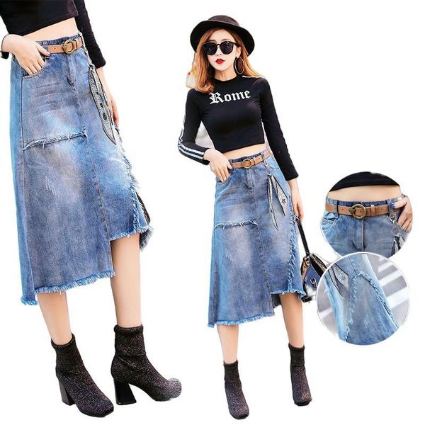dresses s5xl 2022 spring sumemr women denim long midi vintage asymmetrical maxi skirt jupe faldas femme y2k rawedge hem belt, White;black
dresses s5xl 2022 spring sumemr women denim long midi vintage asymmetrical maxi skirt jupe faldas femme y2k rawedge hem belt, White;black