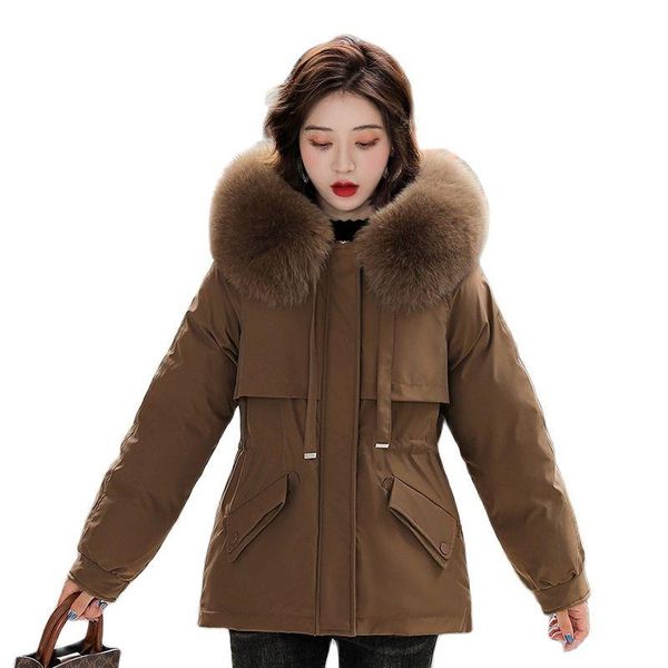 leather winter 2022 women's coats new big fur collar midlength female jacket korean fashion slim plush inner parker cotton jacket, Black
leather winter 2022 women's coats new big fur collar midlength female jacket korean fashion slim plush inner parker cotton jacket, Black