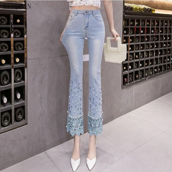 jeans women's high waist jeans slim elastic vintage peals beading lace patchwork drilling trouser denim flare pants female, Blue
jeans women's high waist jeans slim elastic vintage peals beading lace patchwork drilling trouser denim flare pants female, Blue