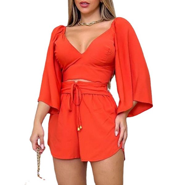 tracksuits 2023 women's spring new v-neck open back flare sleeve shirt high waist shorts fashion casual set, Gray
tracksuits 2023 women's spring new v-neck open back flare sleeve shirt high waist shorts fashion casual set, Gray