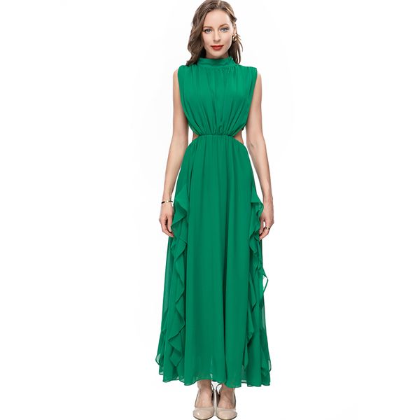 women's runway dresses stand collar sleeveless ruffles open side fashion high street vestidos, Black
women's runway dresses stand collar sleeveless ruffles open side fashion high street vestidos, Black