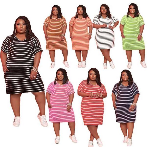 plus size women designer dresses 2023 summer stripe print dress round neck with pocket skirt 8 colors, Black;gray
plus size women designer dresses 2023 summer stripe print dress round neck with pocket skirt 8 colors, Black;gray