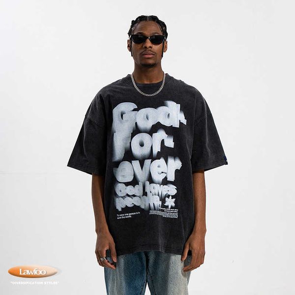 men and women t-shirtslawfoo spring/summer china-chic brand american washing water worn down pompous and printed loose fitting t-shirt for, White;black
men and women t-shirtslawfoo spring/summer china-chic brand american washing water worn down pompous and printed loose fitting t-shirt for, White;black