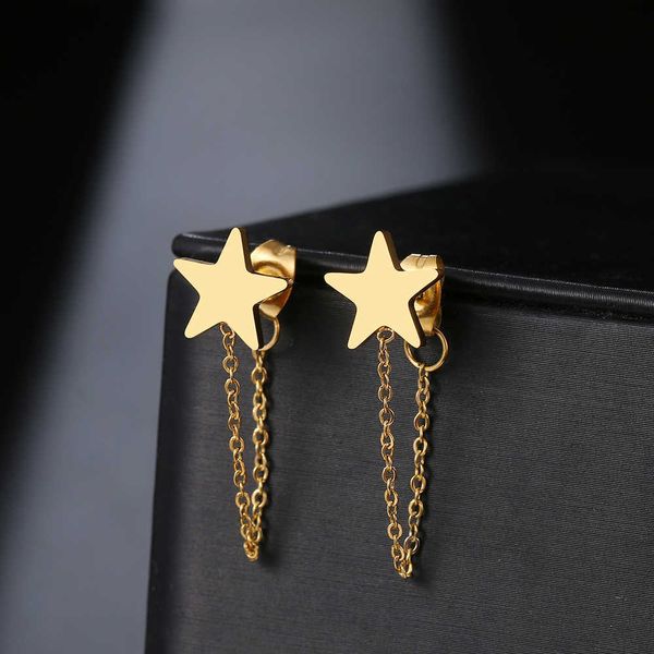 charm stainless steel earrings 2022 trend five-pointed star shape fashion tassel chain earrings for women jewelry party friends gifts w0422, Golden
charm stainless steel earrings 2022 trend five-pointed star shape fashion tassel chain earrings for women jewelry party friends gifts w0422, Golden