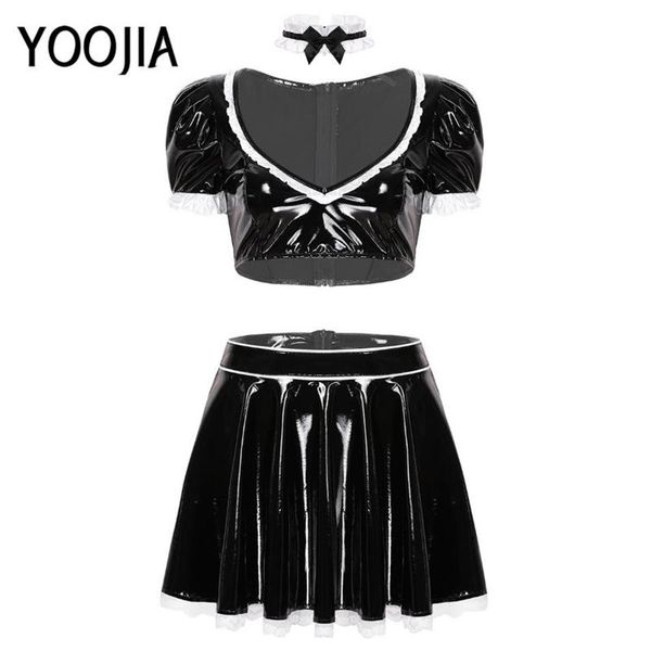 bras sets womens maid cosplay costume patent leather wetlook v-neck puff sleeve ruffled high rise a-line short skirt set218e, Red;black
bras sets womens maid cosplay costume patent leather wetlook v-neck puff sleeve ruffled high rise a-line short skirt set218e, Red;black