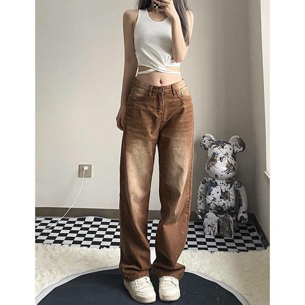 jeans women's large size retro brown straight jeans 2022 autumn new loose korean style slimming casual wideleg draggletail trousers, Blue
jeans women's large size retro brown straight jeans 2022 autumn new loose korean style slimming casual wideleg draggletail trousers, Blue