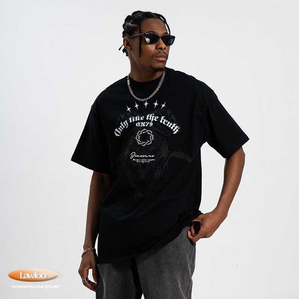 men and women t-shirtslawfoo spring/summer china-chic brand american street niutou 3m reflective print loose fit couple t-shirt fashion, White;black
men and women t-shirtslawfoo spring/summer china-chic brand american street niutou 3m reflective print loose fit couple t-shirt fashion, White;black