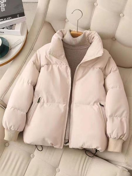 leather short plain cotton coat women's autumn winter new simple style standup loose solid color collar down warm bread jacket female, Black
leather short plain cotton coat women's autumn winter new simple style standup loose solid color collar down warm bread jacket female, Black