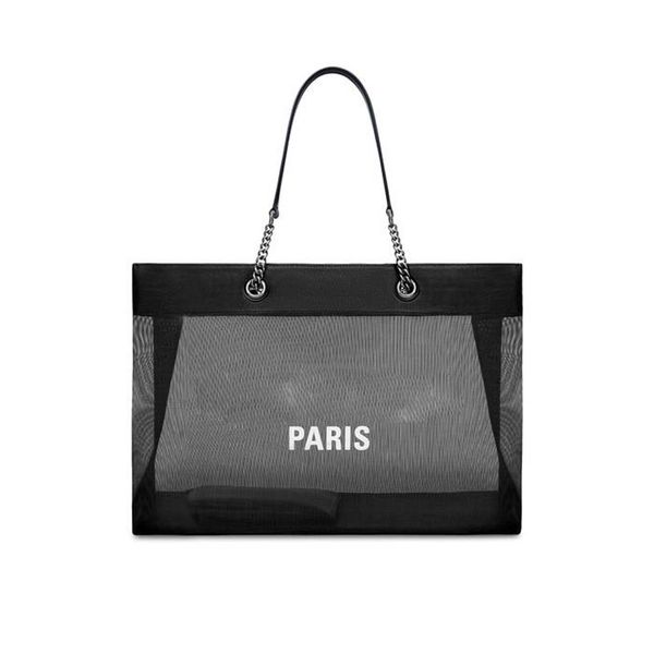 large tote bag clear mesh handbag chain leather handle shopping bags detachable zip pouch fashion letter printed silver hardware transparent
large tote bag clear mesh handbag chain leather handle shopping bags detachable zip pouch fashion letter printed silver hardware transparent