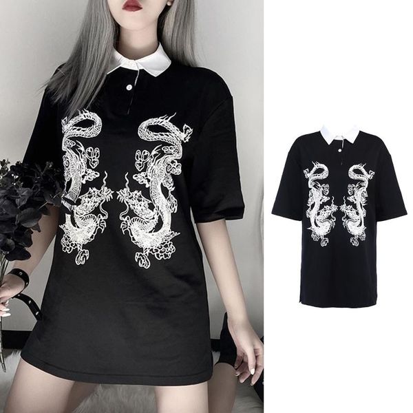 polos women half sleeve lapel button tshirt dress punk vintage dragon print loose top, White
polos women half sleeve lapel button tshirt dress punk vintage dragon print loose top, White