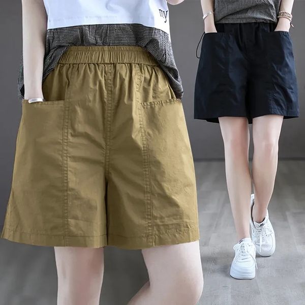 women's shorts 100 cotton womens for summer thin elastic waist loose women khaki black white casual short pants with pockets 230422, White;black
women's shorts 100 cotton womens for summer thin elastic waist loose women khaki black white casual short pants with pockets 230422, White;black