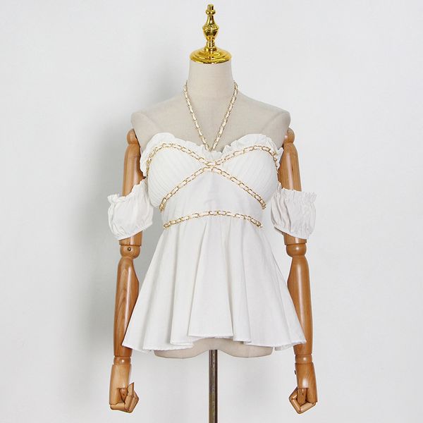off shoulder women's shirt personalized women's 2023 new hanging neck chain splice solid chest cup, White
off shoulder women's shirt personalized women's 2023 new hanging neck chain splice solid chest cup, White