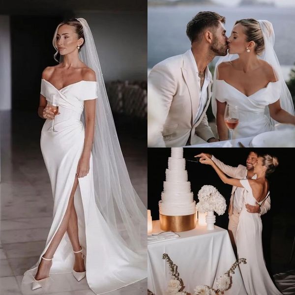 summer beach off the shoulder mermaid wedding dresses for bride elegant simple satin boho bridal gowns side split robes de mariee reception, White
summer beach off the shoulder mermaid wedding dresses for bride elegant simple satin boho bridal gowns side split robes de mariee reception, White