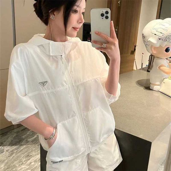 20% off family summer new fashion print letter hooded sun protection coat+straight casual shorts set, White