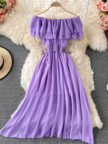 dresses yellow/purple/white chiffon dress women slash neck ruffle robe elegant ruffle high waist vestidos female beach vacation new, Black;gray
dresses yellow/purple/white chiffon dress women slash neck ruffle robe elegant ruffle high waist vestidos female beach vacation new, Black;gray