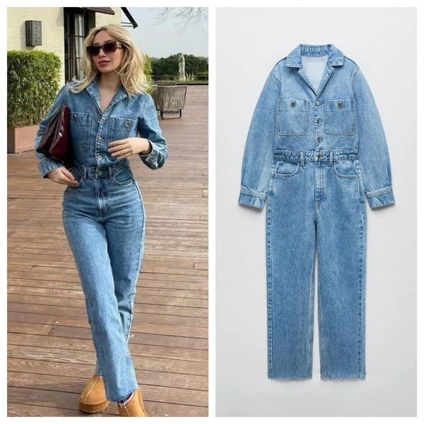 women's jeans 2023 clothes casual versatile lapel longsleeved button decorated straight denim jumpsuit 230422, Blue
women's jeans 2023 clothes casual versatile lapel longsleeved button decorated straight denim jumpsuit 230422, Blue