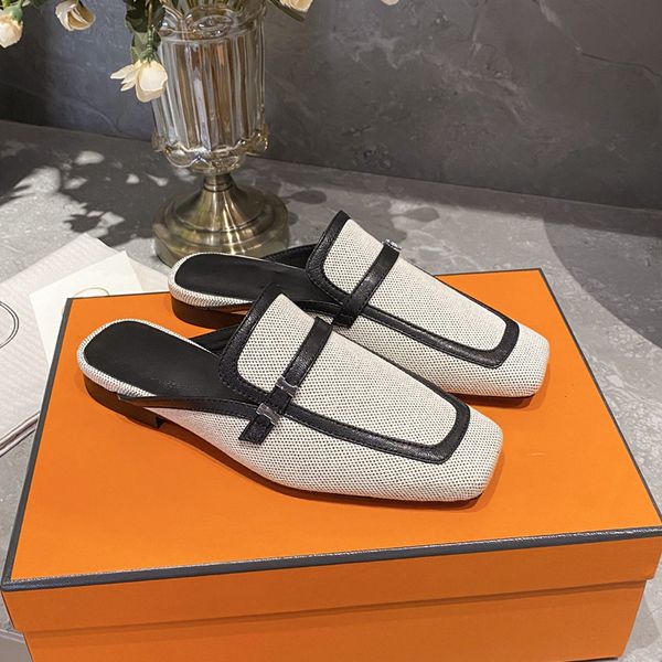 women designers mule in h canvas slippers flat slide sandals lady leather mules summer casual high-quality noir beige dress bold style, Black
women designers mule in h canvas slippers flat slide sandals lady leather mules summer casual high-quality noir beige dress bold style, Black