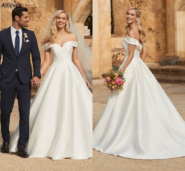 modern ivory satin a line wedding dresses for bride off the shoulder elegant simple boho bridal gowns plus size buttons back reception party, White
modern ivory satin a line wedding dresses for bride off the shoulder elegant simple boho bridal gowns plus size buttons back reception party, White
