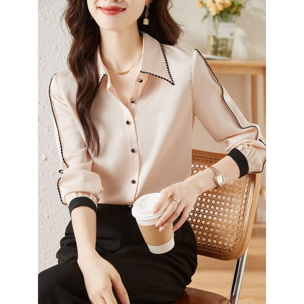 women's blouses fashion autumn color blocking single-breasted blouse women long sleeve pearl button all-match lady pullover shirt 2023, White
women's blouses fashion autumn color blocking single-breasted blouse women long sleeve pearl button all-match lady pullover shirt 2023, White