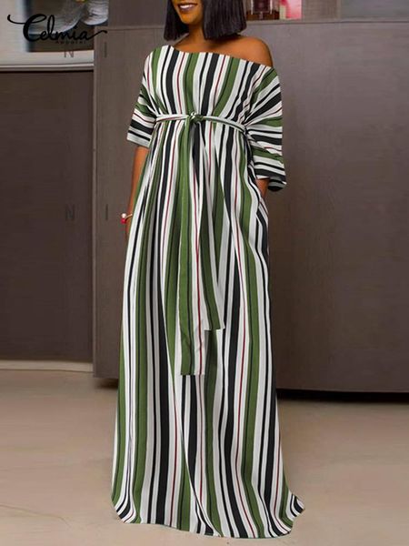 dresses celmia off shoulder women dress 2022 summer half sleeve striped fashion robe longue holiday casual bandage waist maxi vestidos, Black;gray
dresses celmia off shoulder women dress 2022 summer half sleeve striped fashion robe longue holiday casual bandage waist maxi vestidos, Black;gray