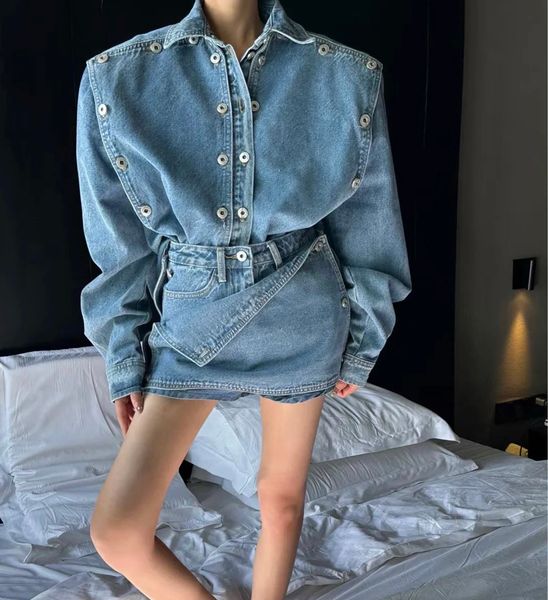 women's denim suit fashion street letter fashion 2023 new heavy industry button personality coat + high waist trouser skirt half life s, White
women's denim suit fashion street letter fashion 2023 new heavy industry button personality coat + high waist trouser skirt half life s, White