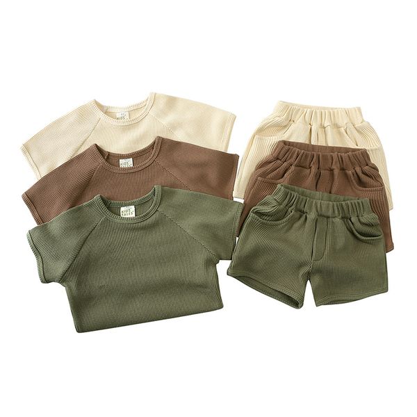 kids toddler boys girls summer clothes sets waffle fabric short sleeve t-shirt shorts 2pcs outfits children clothing set, White
kids toddler boys girls summer clothes sets waffle fabric short sleeve t-shirt shorts 2pcs outfits children clothing set, White