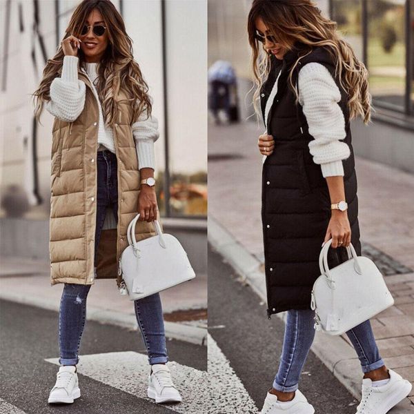 vests women's long winter coat vest hooded sleeveless warm down coat pockets quilted vest down jacket female quilted coat outdoor, Black;white
vests women's long winter coat vest hooded sleeveless warm down coat pockets quilted vest down jacket female quilted coat outdoor, Black;white