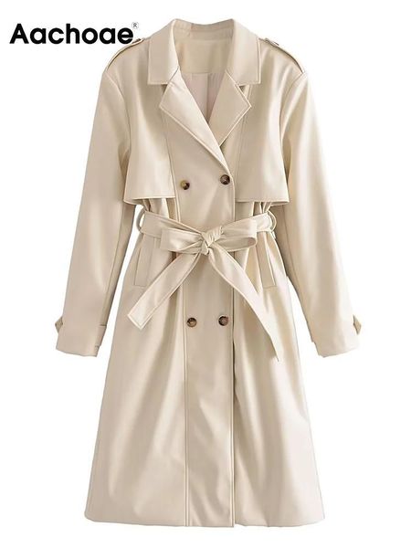 raincoats aachoae elegant beige color pu long trenchs women notched collar long sleeve long coats with belt lady double breasted outerwear, Black
raincoats aachoae elegant beige color pu long trenchs women notched collar long sleeve long coats with belt lady double breasted outerwear, Black