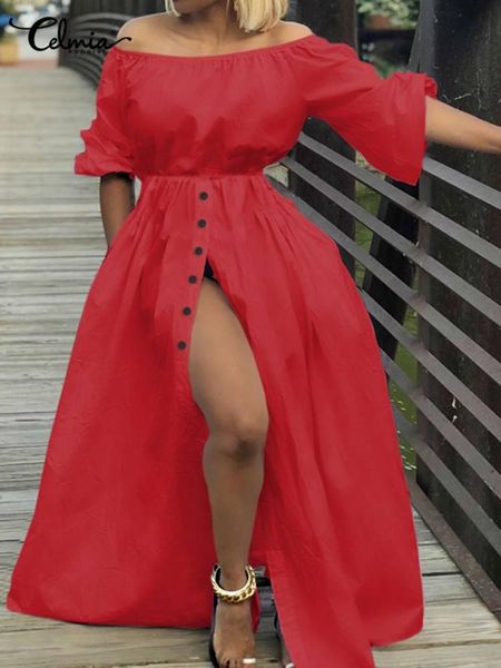 dresses off shoulder maxi dress celmia women lantern sleeve casual loose split sundress summer buttons party vestidos, Black;gray
dresses off shoulder maxi dress celmia women lantern sleeve casual loose split sundress summer buttons party vestidos, Black;gray