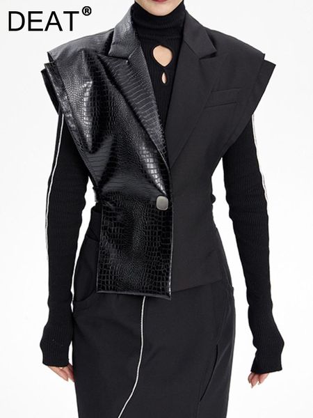 vests deat fashion women's vest notched collar metal single button sleeveless pu leather patchwork waistcoat autumn 2022 new 17a4152, Black;white
vests deat fashion women's vest notched collar metal single button sleeveless pu leather patchwork waistcoat autumn 2022 new 17a4152, Black;white