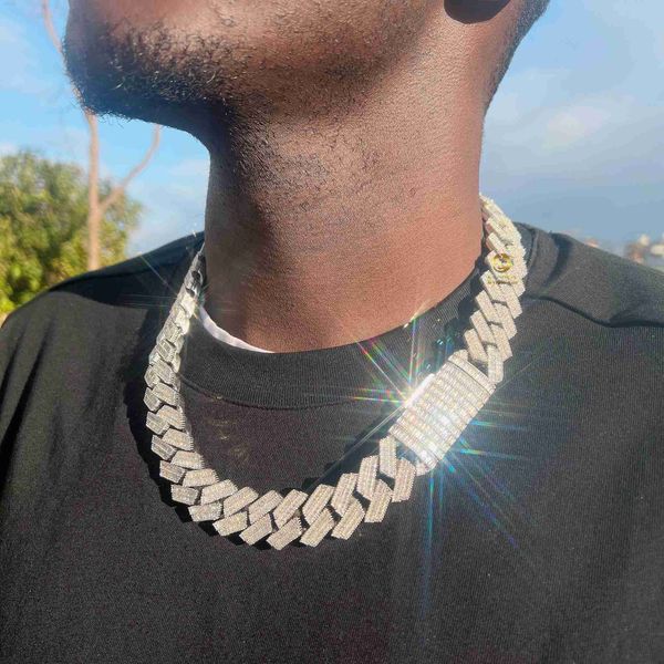 double row vvs baguette custom 18mm iced out moissanite cuban link chain hip hop, Silver
double row vvs baguette custom 18mm iced out moissanite cuban link chain hip hop, Silver