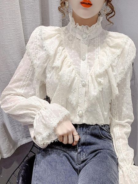 t-shirt fashion ruffle stitching elegant lace blouse long sleeve loose chiffon shirts korean style stand collar pleated blusas 15832, White
t-shirt fashion ruffle stitching elegant lace blouse long sleeve loose chiffon shirts korean style stand collar pleated blusas 15832, White