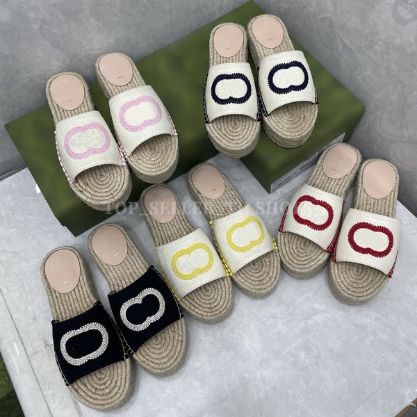 women espadrille slide interlocking canvas slipper cord platform blue trim sandal designer sandals summer beach shoe with box, Black
women espadrille slide interlocking canvas slipper cord platform blue trim sandal designer sandals summer beach shoe with box, Black