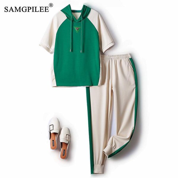 pants casual sports suit 2022 summer hooded air cotton shortsleeved sweater color blocking ninepoint pants two piece set women 4xl, White
pants casual sports suit 2022 summer hooded air cotton shortsleeved sweater color blocking ninepoint pants two piece set women 4xl, White