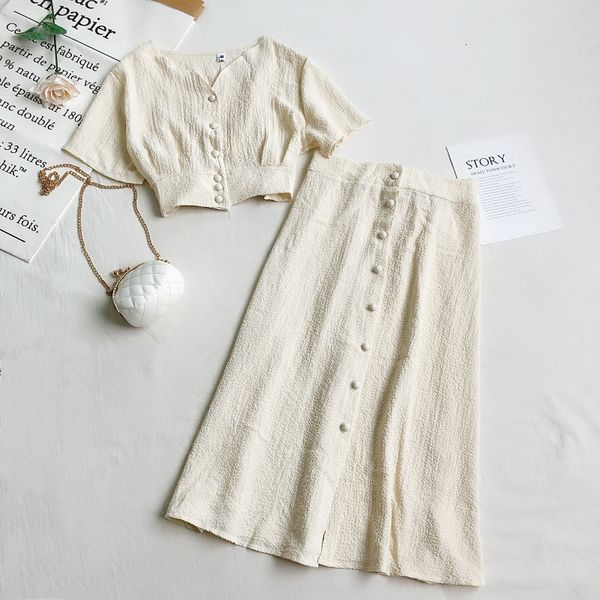 two piece dress summer fashion solid color suit women's vneck shortsleeved pleated short high waist slimming singlebreasted skirt 23042, White
two piece dress summer fashion solid color suit women's vneck shortsleeved pleated short high waist slimming singlebreasted skirt 23042, White