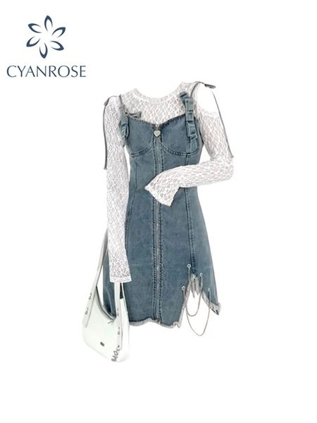 dress women twopiece set lace long sleeved tshirt vintage denim aline suspender dress streetwear casual chic female new summer, White
dress women twopiece set lace long sleeved tshirt vintage denim aline suspender dress streetwear casual chic female new summer, White