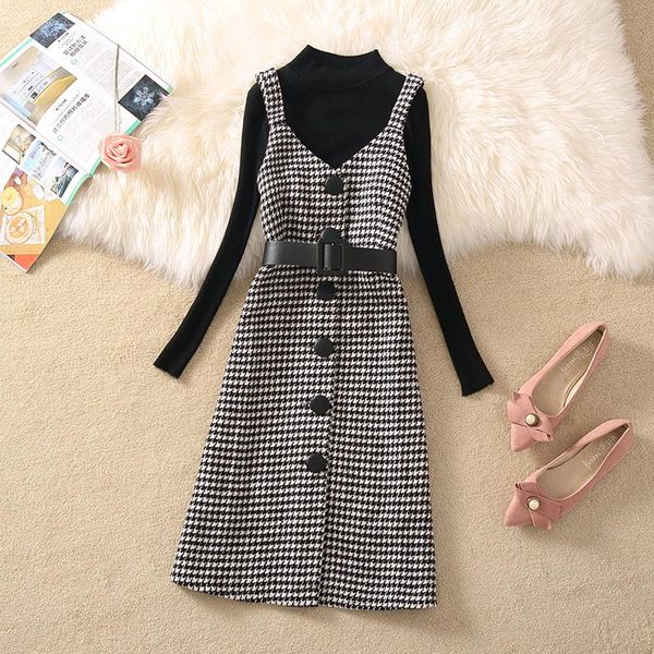 dresses korean two piece set dress women autumn winter houndstooth woolen spaghetti strap dress with belt kneelength sundress vestidos, Black;gray
dresses korean two piece set dress women autumn winter houndstooth woolen spaghetti strap dress with belt kneelength sundress vestidos, Black;gray